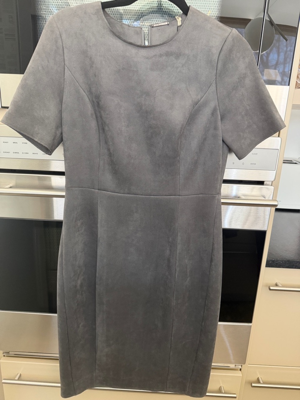 Elie Tahari Gray Suede Midi Sheath Dress